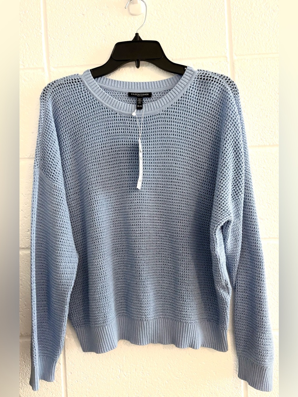 Eileen Fisher Blue Open-Weave Crewneck Sweater M